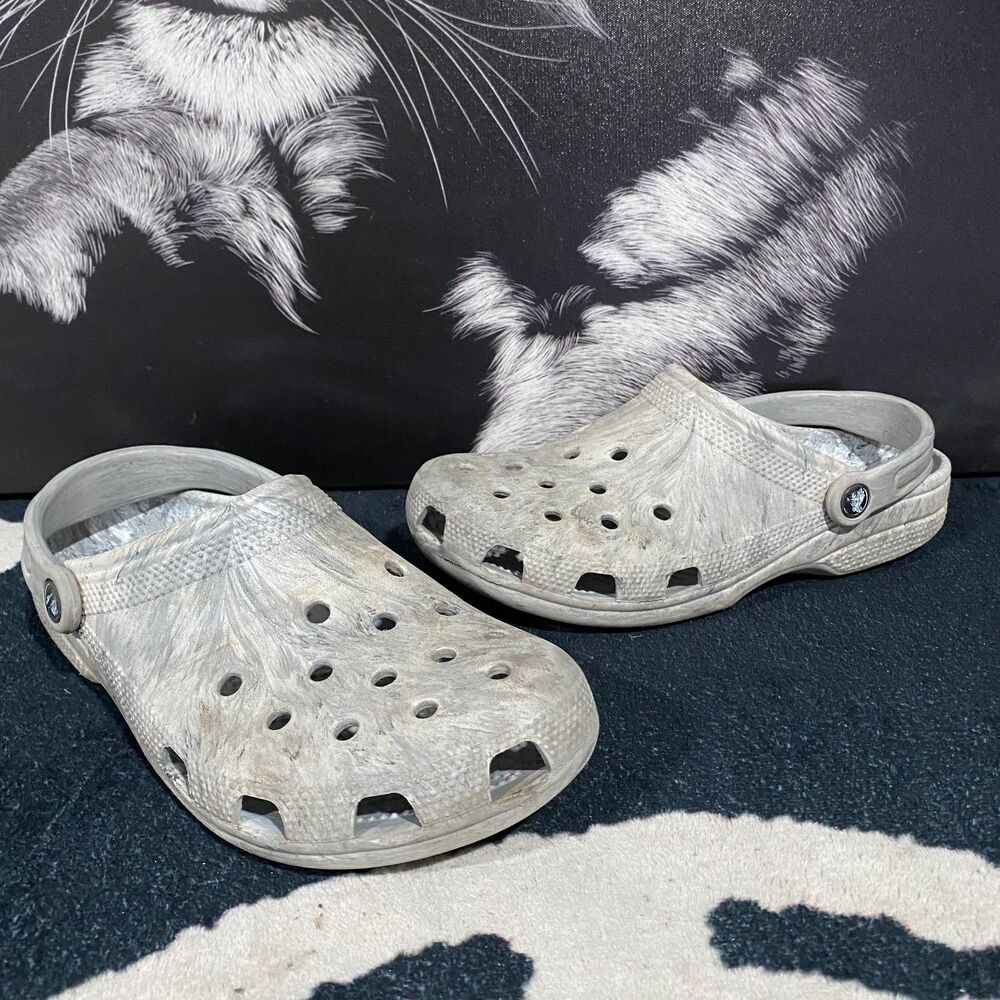 Crocs Classic Watercolor Marbled 211583 Clog Shoes Unisex M8/W10 Gray Rubber